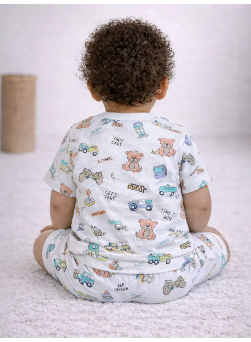 فكتور اند جين Infant Boys Vehicle Print Cotton Pajama Set – Soft T-Shirt & Shorts Nightwear